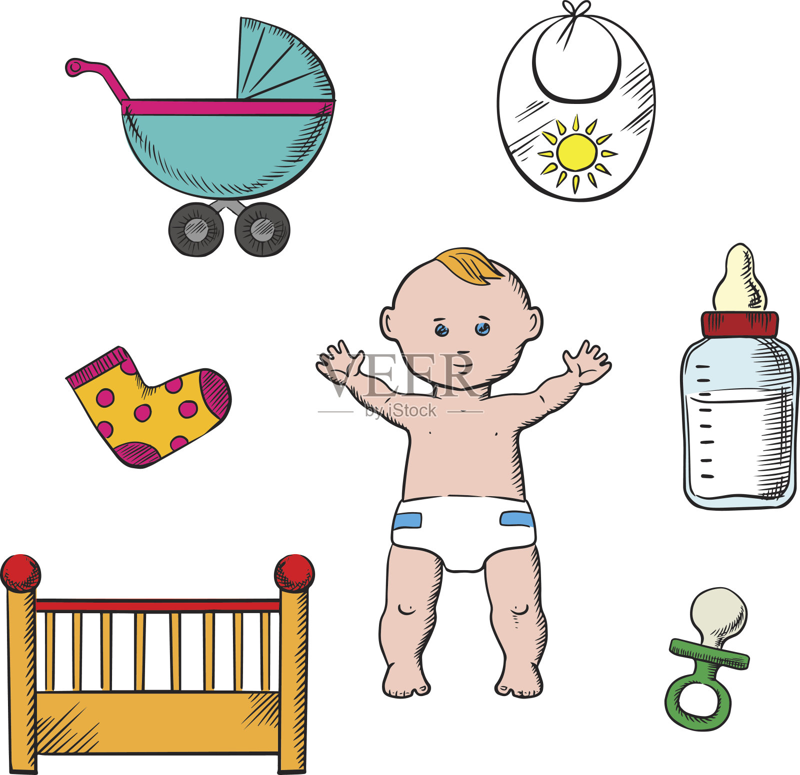 五顏六色的兒童和嬰兒圖標插畫素材