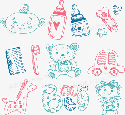 手繪嬰兒用品集合圖片免費下載_高清PNG素材_圖精靈
