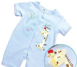 藍色長頸鹿嬰兒哈衣 連體衣 寶寶連身衣 藍色 A05_世界工廠網中國產品信息庫