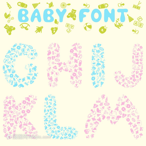 嬰兒用品組成的英文字母